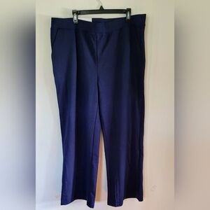 NWT Womens Navy Blue Wide Leg Stretch Pants With Pockets
